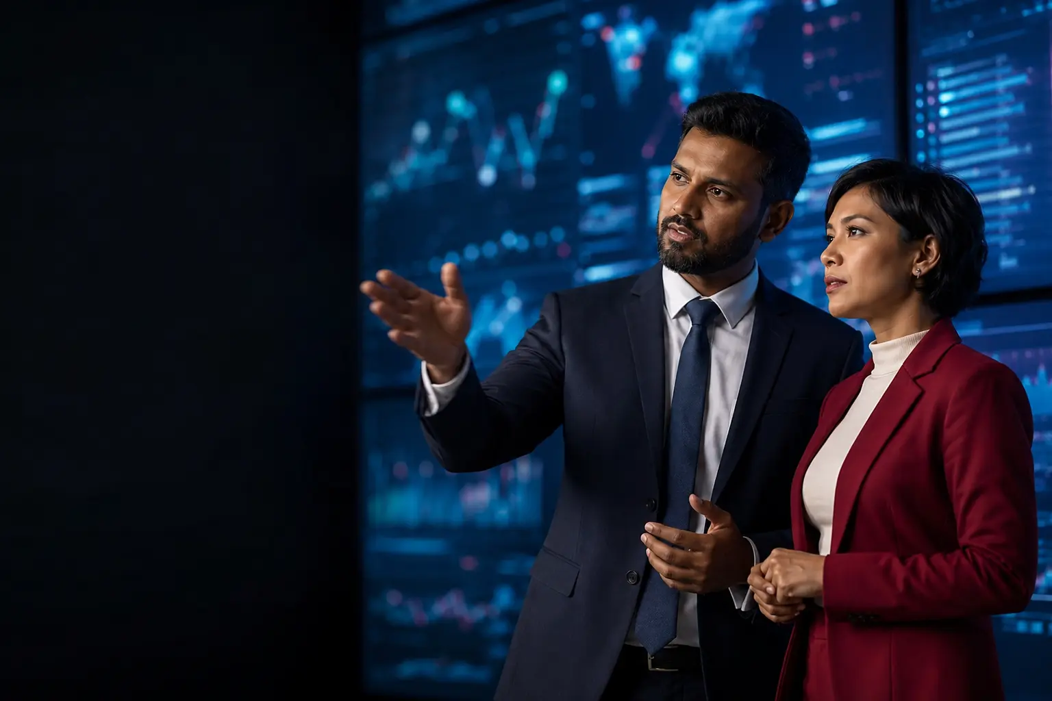 Technology strategists presenting transformation analytics